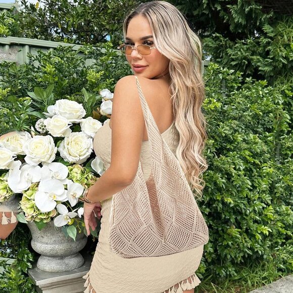 Crochet Mesh Beach Tote Bag Women Sandproof Summer Fashionable Handbag - Picture 5 of 6